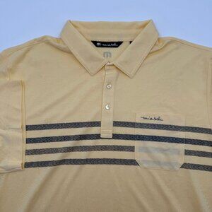 NWOT Travis Mathew Polo Shirt Men’s XXXL Fits 2XL Yellow Gray Stripe Golf